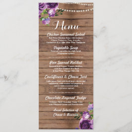 Recepção de Casamento Menu Roxo Flores de Madeira
