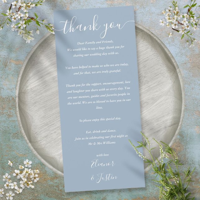 Recepção de casamento Obrigado Cartão Azul Dusty (Wedding Reception Thank You Dusty Blue Place Card)