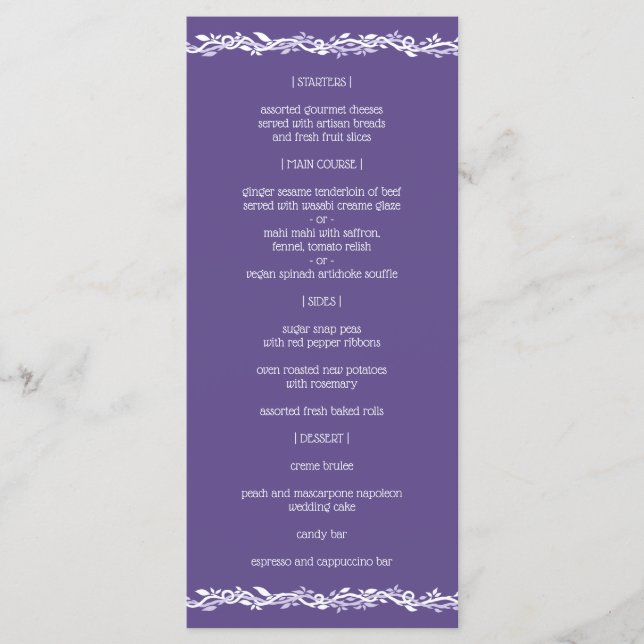 Recepção de Menu Simples de Casamento Ultra Violet (Frente)