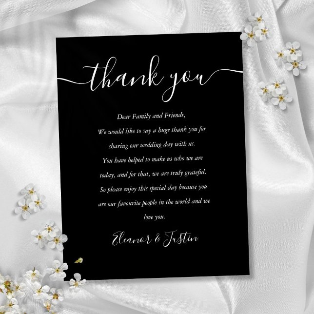 Recepção Obrigado Cartão Preto E Branco (Reception Thank You Black And White Place Card)