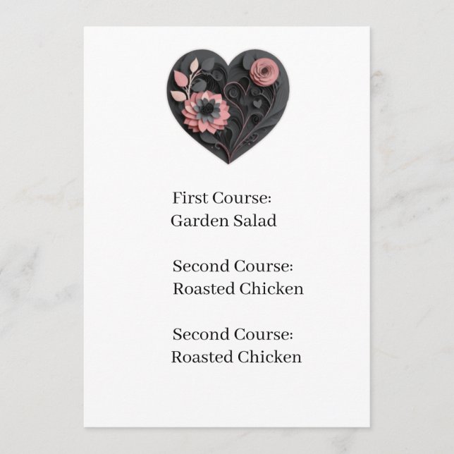 Reception Menu Card Wedding Heart (Frente)