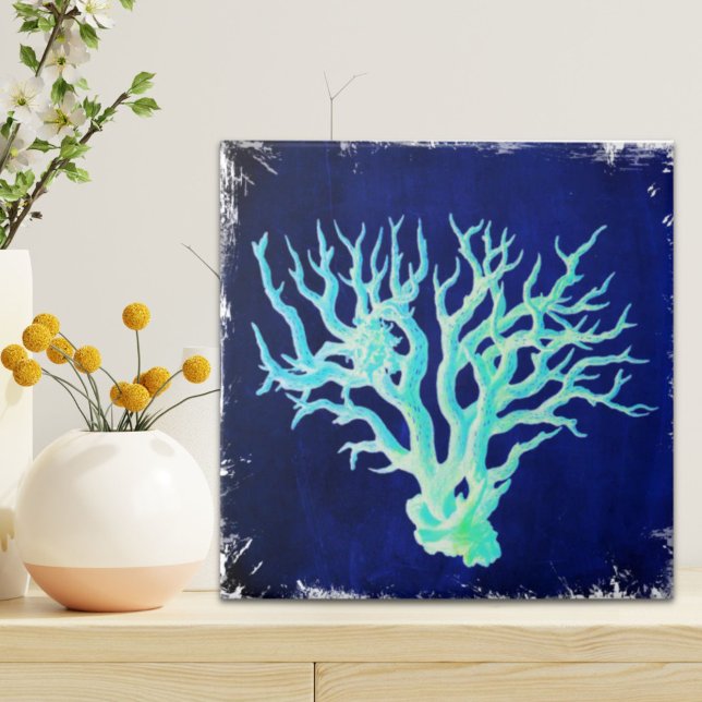 Recife de coral azul de praia em chic náutica (Nautical coastal chic beachy blue Coral Reef Tile)