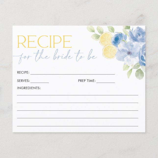 Recipe Card Main Squeeze Blue Citrus Bridal Shower (Frente)