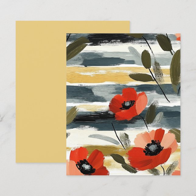 Red Abstract Poppy Floral Scrapbook Paper (Frente/Verso)