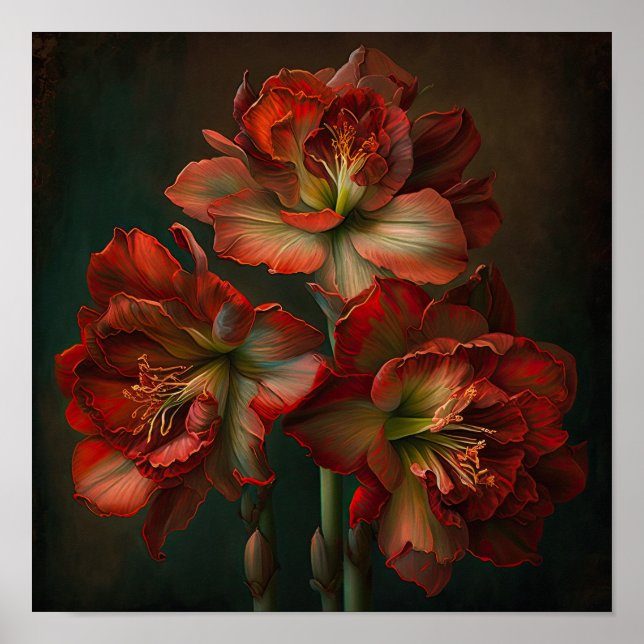 Red Amaryllis Flower Art Poster (Frente)