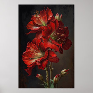 Red Amaryllis Flower Art Poster