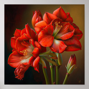 Red Amaryllis Flower Art Poster