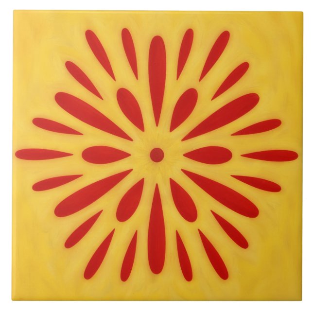 Red and Gold Sun Symbol Art Tile (Frente)