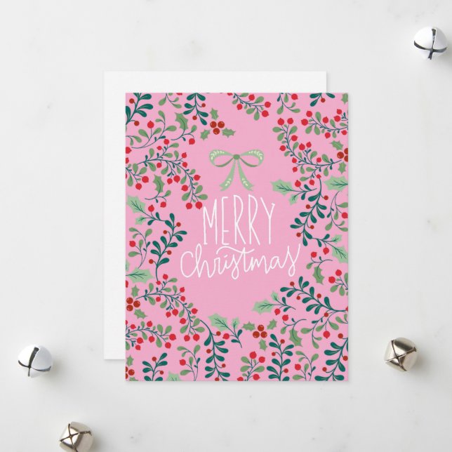 Red and Green Holly Berries Merry Cartão de Natal (Frente/Verso In Situ)