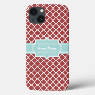 Red and Mint Quatrefoil Personalizado