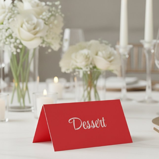 Red and White Script Dessert Buffet Table Card (Criador carregado)