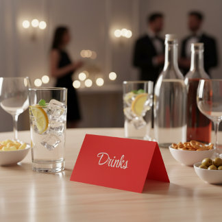 Red and White Script Dessert Buffet Table Card