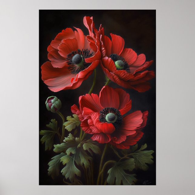 Red Anemone Flower Art Impressão (Frente)