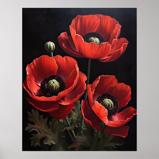 Red Anemone Flowers Art Impressão Poster (Frente)
