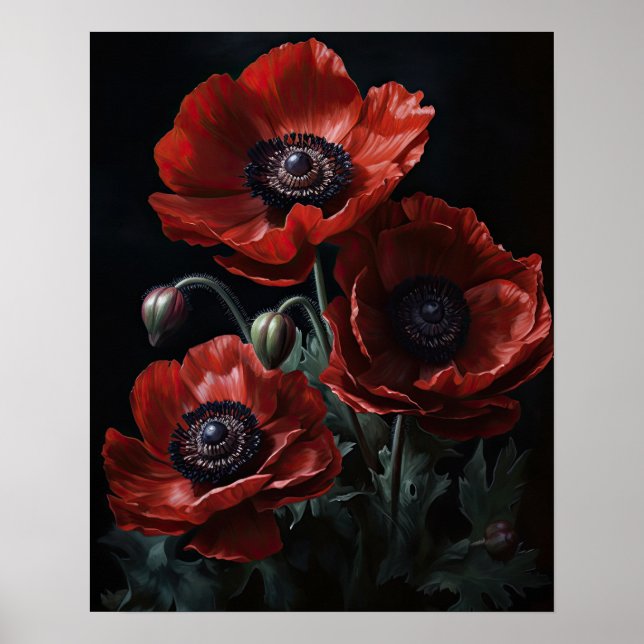 Red Anemone Flowers Art Impressão Poster (Frente)