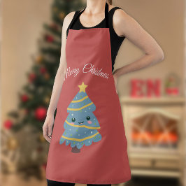 Red Apron com a árvore de Natal Kawaii