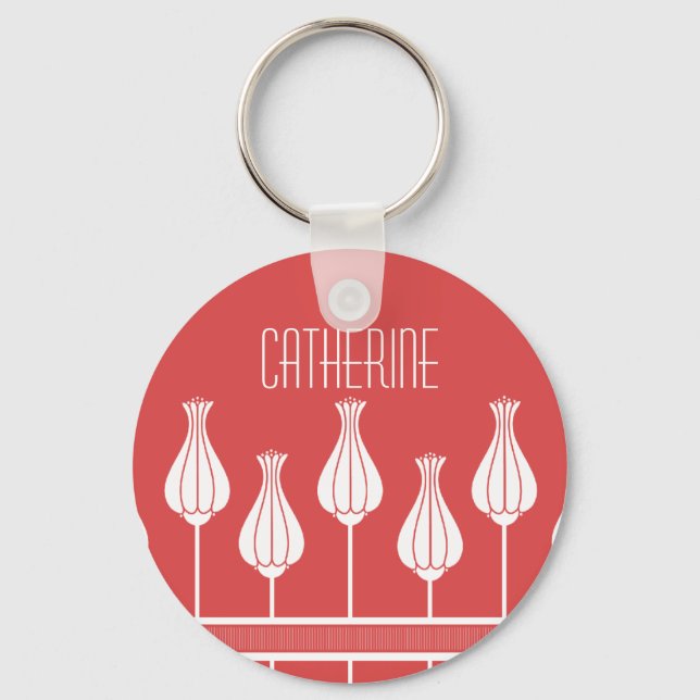 Red Art Deco Floral Chaveiro (Frente)