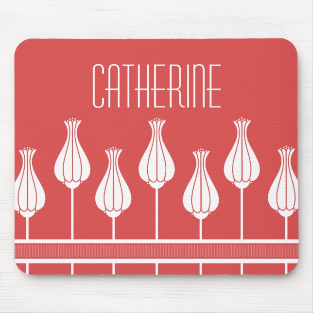 Red Art Deco Floral Mousepad (Frente)
