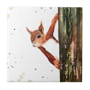 Red Baby Squirrel watercolor Woodland Russo