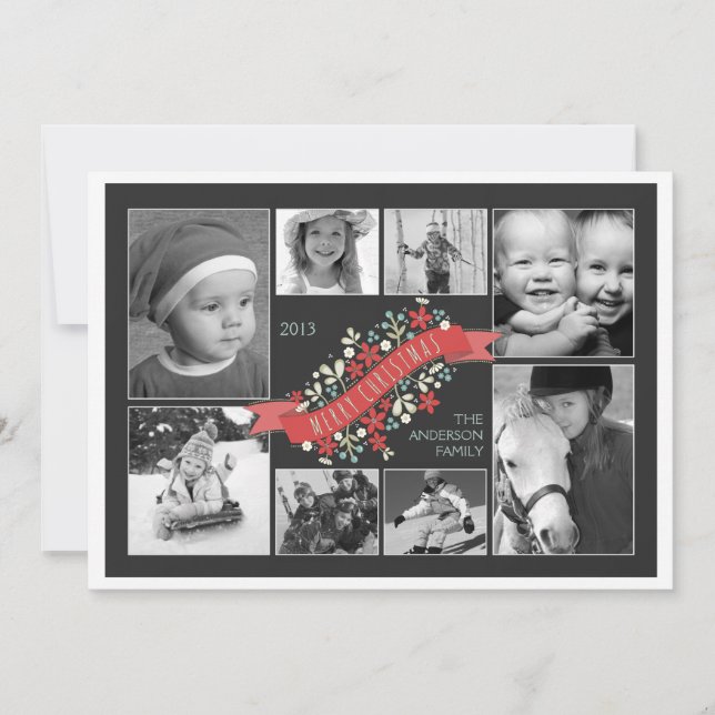 Red Banner Feliz Cartão com fotos Natal 8 (Frente)