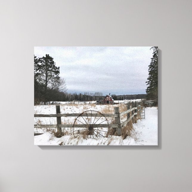 Red Barn no inverno na Canvas (Frente)