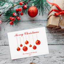 Red Baubles com cartão personalizável Feliz Natal
