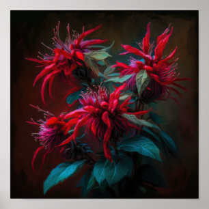 Red Bee Balm Flower Art Impressão Poster