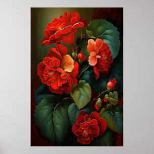 Red Begonias Flower Art Impressão Poster