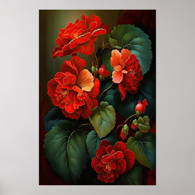 Red Begonias Flower Art Impressão Poster (Frente)