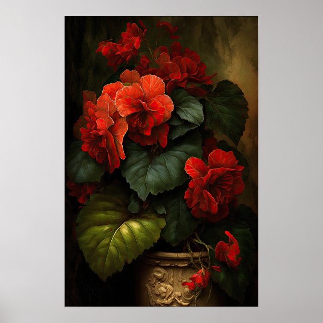 Red Begonias Flower Art Impressão Poster (Frente)