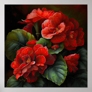 Red Begonias Flower Art Impressão Poster