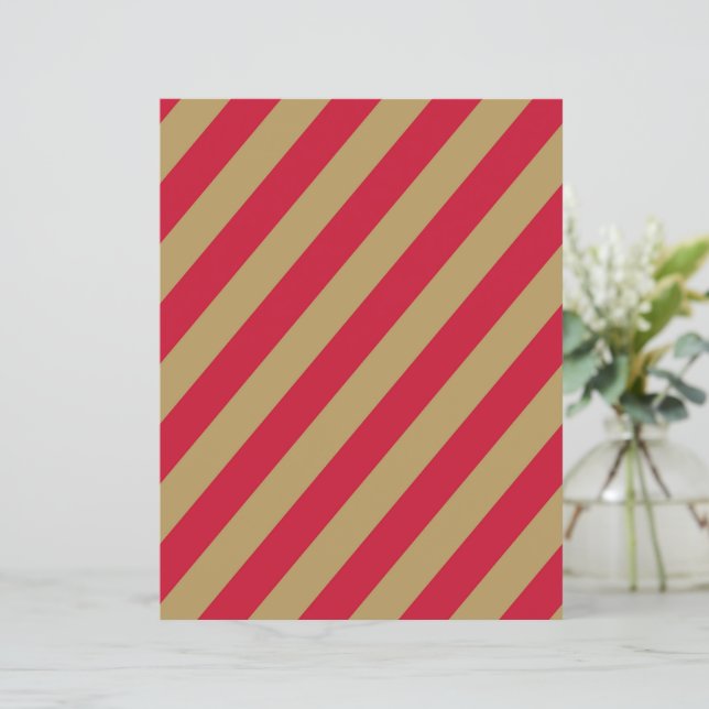 Red & Beige Diagonal Stripes Scrapbook Paper (Em pé/Frente)