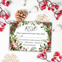 Red Berries de inverno | Cartão RSVP de Casamento 