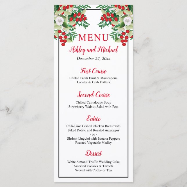 Red Berries | Menu Greenery Floral Holiday Weding  (Frente)