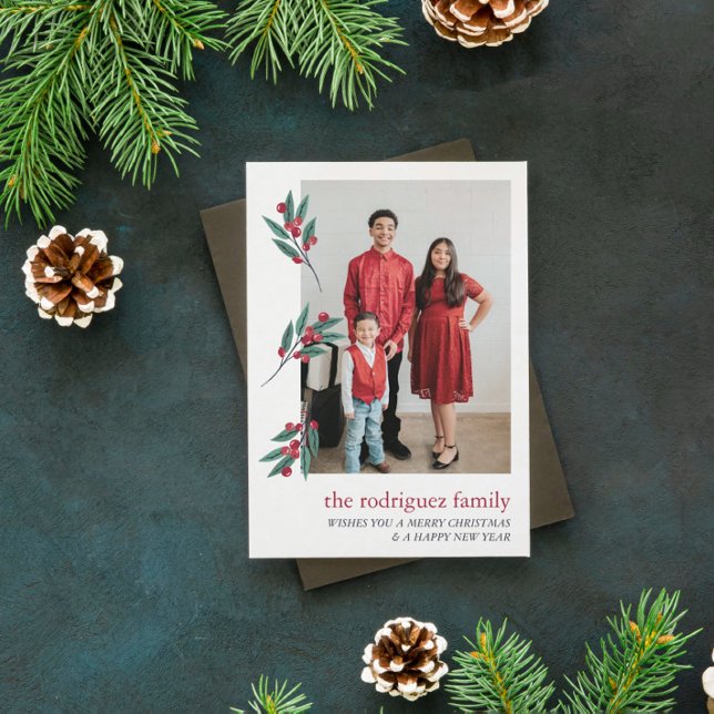 Red Berry Twigs Foto Feliz Cartão de Férias de Nat (Criador carregado)