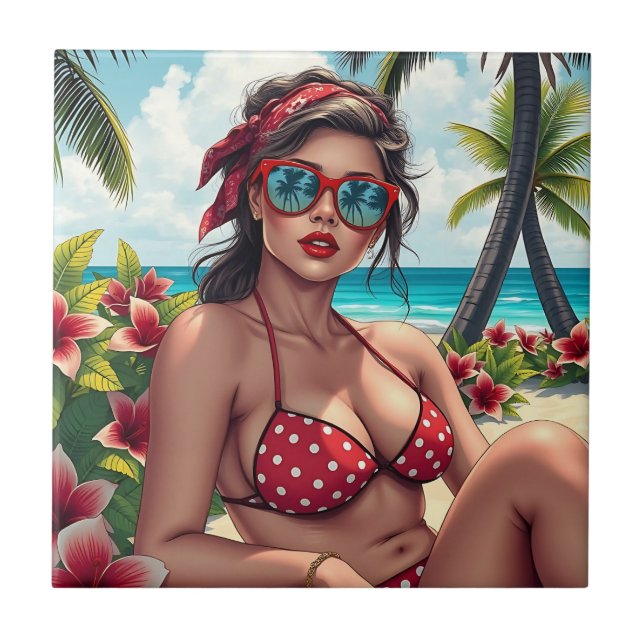 Red Bikini, óculos de sol e mulher Bandana (Frente)
