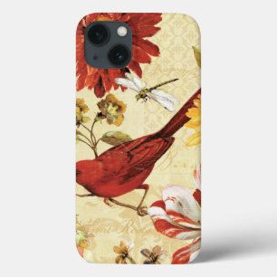 Red Bird in a Flower Garden