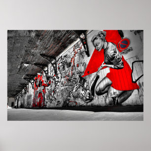 Red, Black and White Street Art Graffiti Poster