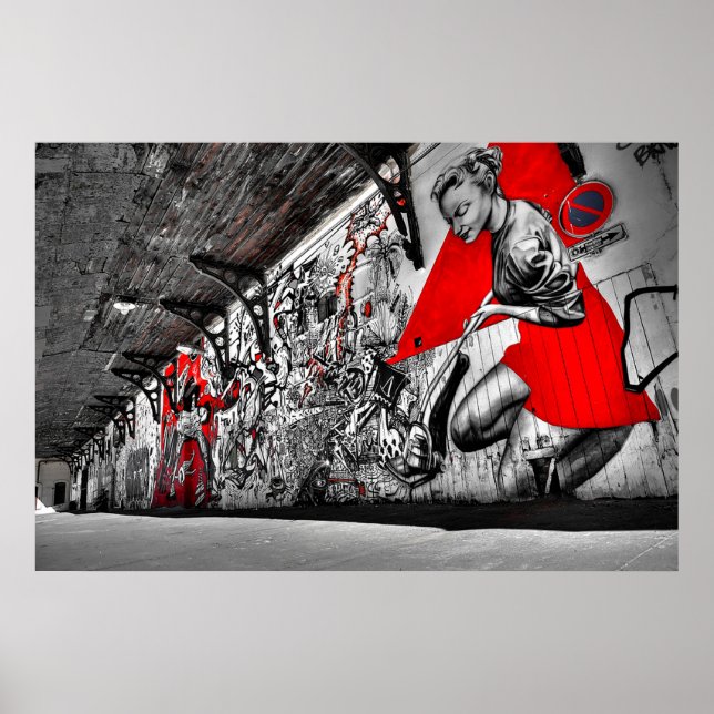 Red, Black and White Street Art Graffiti Poster (Frente)