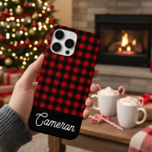Red & Black Buffalo Plaid Custom Name