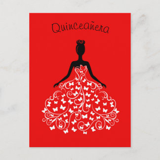 Red Black Butterfly Gown Quinceanera Convite