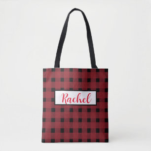 Red Black Gingham Personalizado Tote Bag