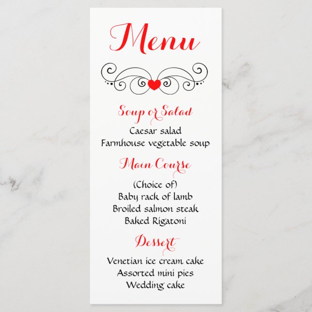 Red & Black Heart Menu Love - Festa de casamento (Frente)