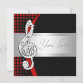 Red Black Music Treble Clef Convites Considerando