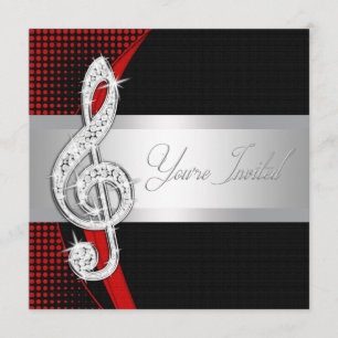 Red Black Music Treble Clef Convites Considerando