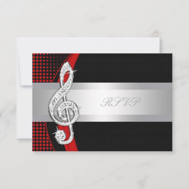 Red Black Music Treble Clef RSVP (Frente)