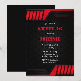 Red Black Sweet 16 Festas de aniversário Invites