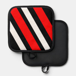 Red Black White Stripes Forno Mitt e Potes