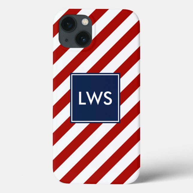 Red Blue Diagonal Stripes Monogram (Verso)