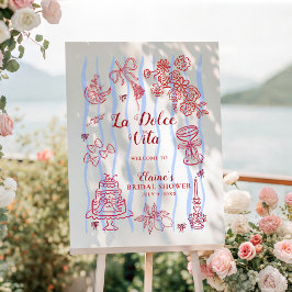 Red Blue Dolce Vita Hand Drawn Bridal Shower Sign